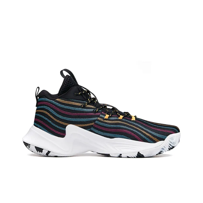 Anta Cushioning Anti-Slip Wear-Resistant Breathability Mid-Top Basketball Shoes Men's Black Blue Yellow-1