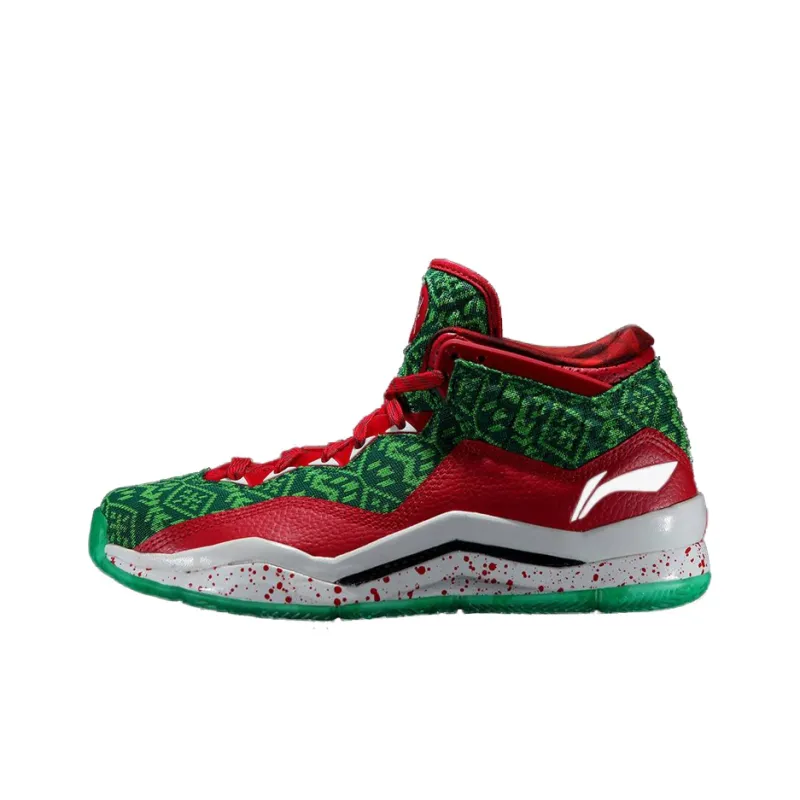 LiNing WOW 3 Way Of Wade 3 Slip Resistant Mid Top Basketball Shoes Men's Green Red White-0