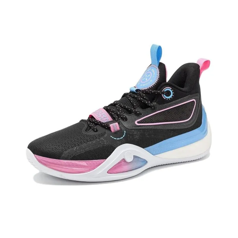 XTEP Shock Absorbers With Slip Resistant And Abrasion Resistant Properties High Top Basketball Shoes Men's Black Pink-1