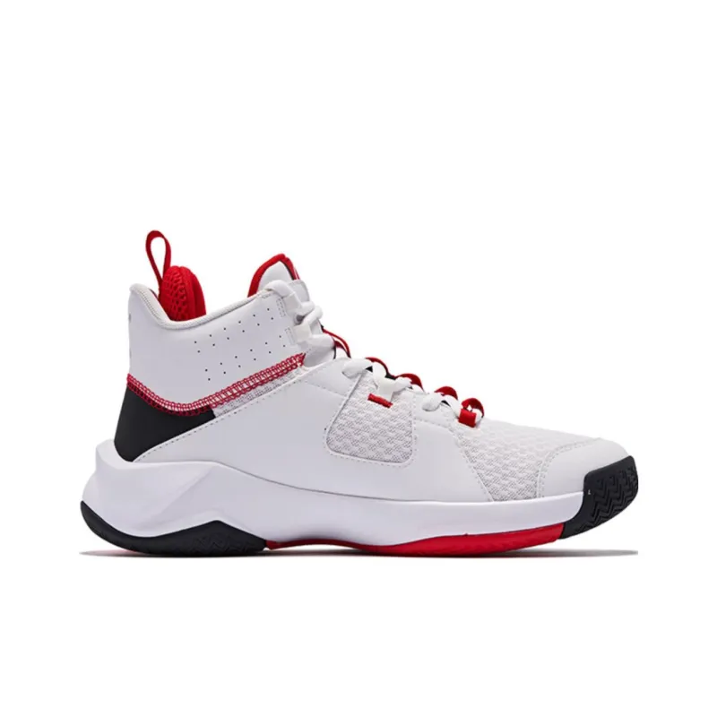 QIAODAN Slip Resistant, Abrasion Resistant, Lightweight Mid Top Basketball Shoes Men's White Black Red-1