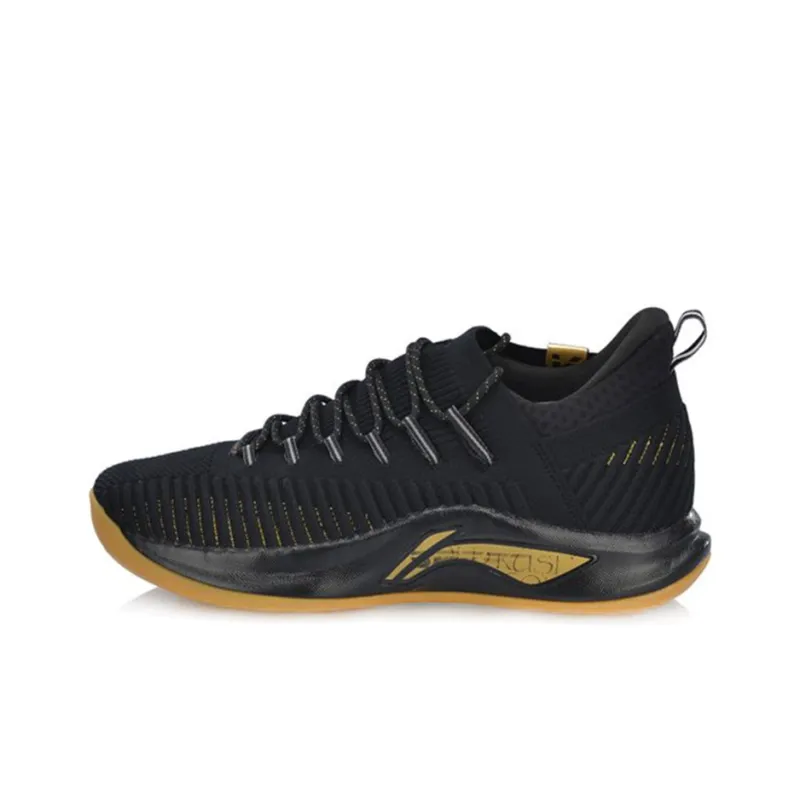 LiNing Speed 5 Shock Absorbers Slip Resistant Breathable Low Top Basketball Shoes Unisex Black Gold-0