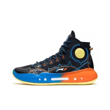 LiNing YuShuai 14 Boom Thunderstorm Anti Slip Wear Resistant High Top Basketball Shoes Black Blue Orange