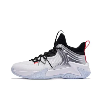 QIAODAN Broken Shadow Cushioning, Slip Resistant, And Abrasion Resistant Mid Top Basketball Shoes Men's Black White