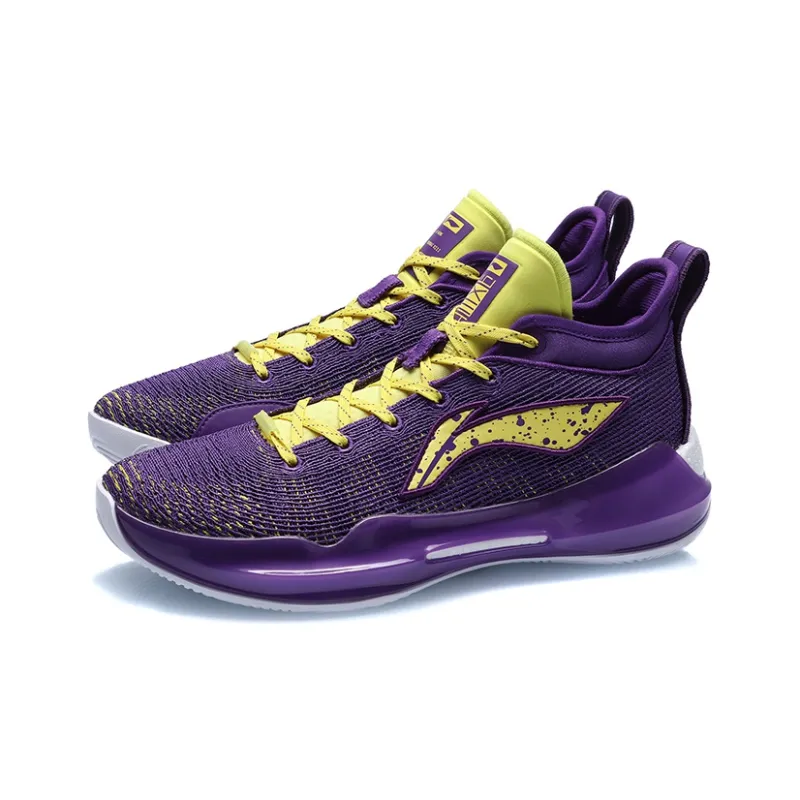 LiNing YuShuai 13 Boom Low Mid Top Performance Basketball Shoes Men's Yellow Purple-2