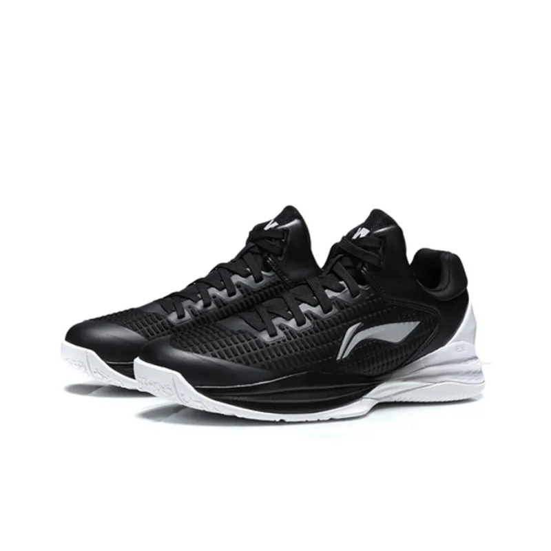 LiNing Night Stalker Professional Competition Shoes Non slip Lightweight Low Top Basketball Shoes Men's Black White-2
