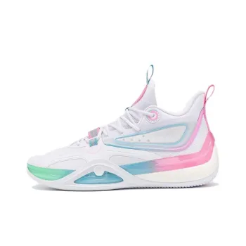 XTEP Cushioning Anti Slip And Wear Resistant Mid Top Basketball Shoes White Blue Pink