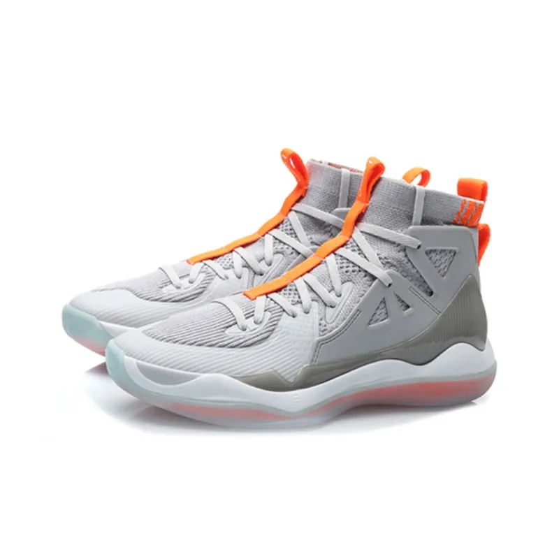 LiNing Non-slip Lightweight High-Top Basketball Shoes Men's Gray Orange-2