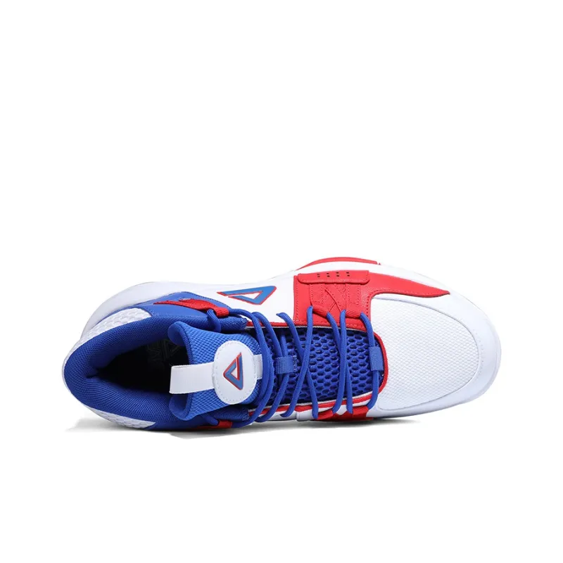 PEAK Shock Absorbers With Slip Resistant And Abrasion Resistant Properties Mid Top Basketball Shoes Men's White Red-3