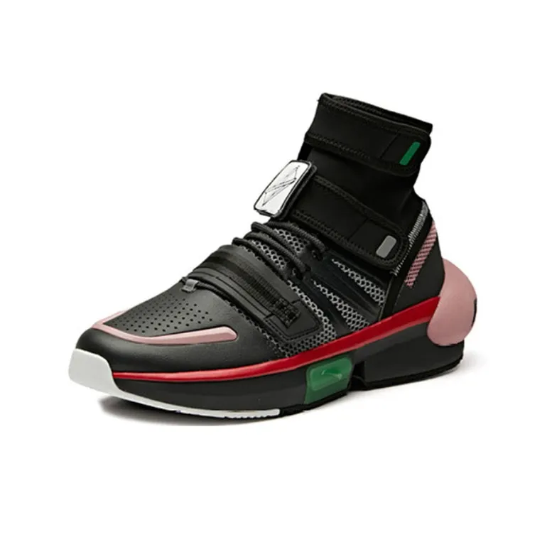 ANTA Basketball Shoes Men High Top Black/Pink/Green-2