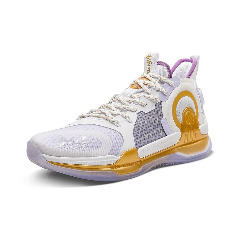 361° AG 1 Basketball Shoes Men Mid Top White/Gold/Purple-2