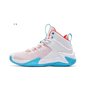 QIAODAN Cushioned Slip Resistant Abrasion Resistant High Top Basketball Shoes Men's White Blue