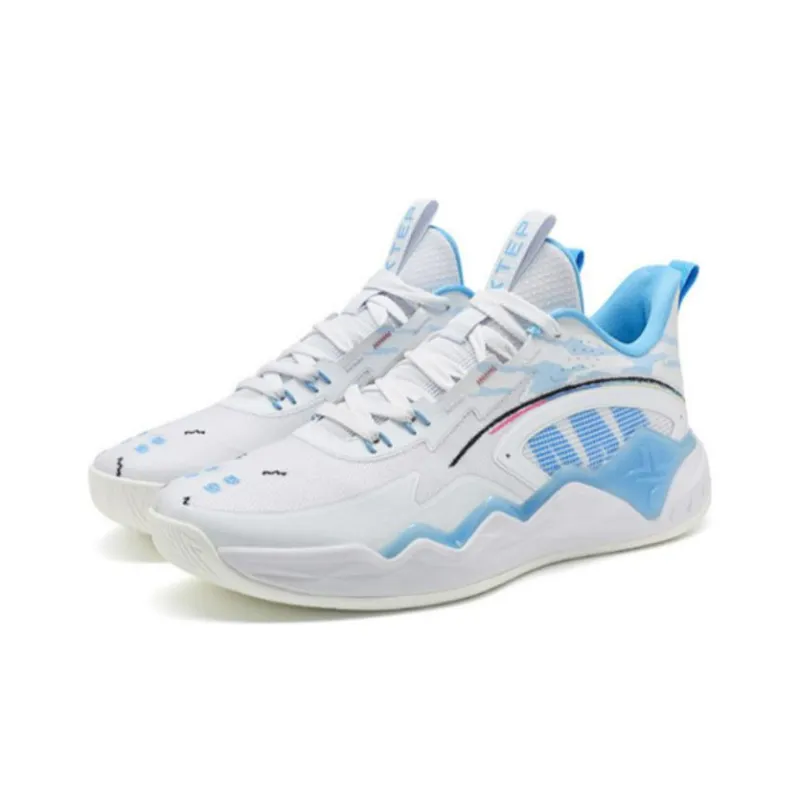 XTEP JLIN TEAM V2 Lin Cushioning Anti Slip And Wear Resistant Low Top Performance Basketball Shoes Men's White Blue-1