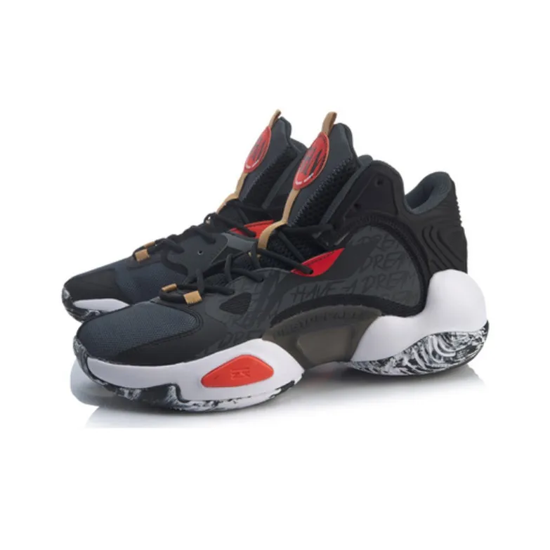 LiNing Power 6 V2 Cushioned Slip Resistant Mid Top Basketball Shoes Men's Black Red-2