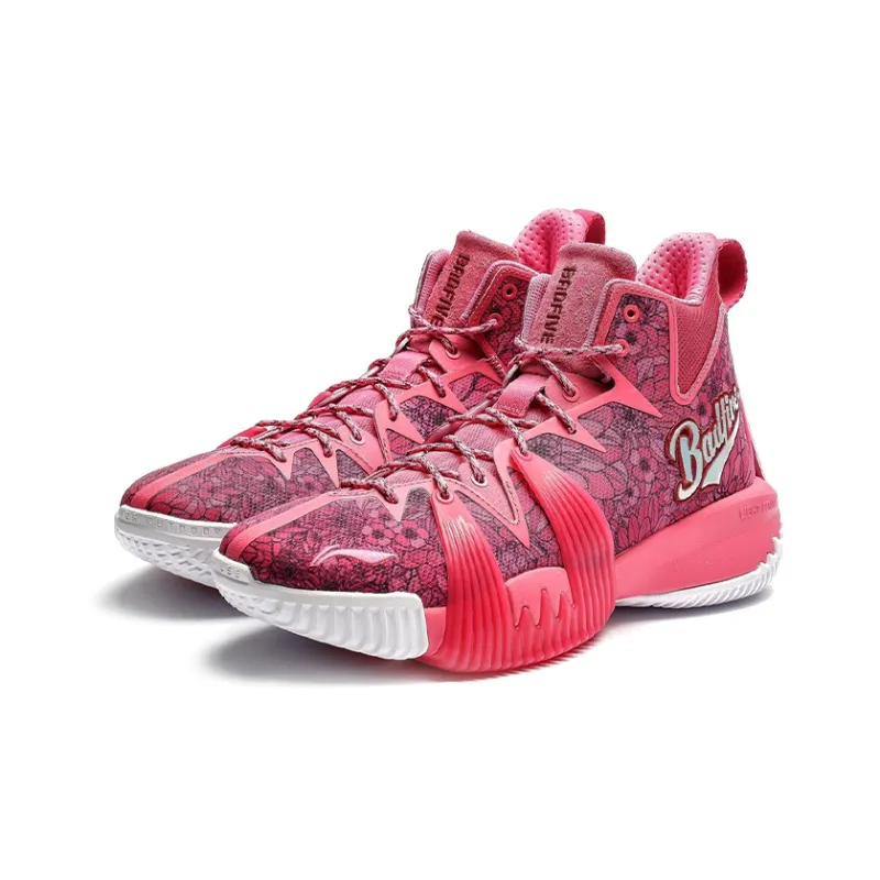 LiNing Badfive 1 Badfive Slip Resistant Cushioning Wear Resistant High Top Basketball Shoes Men's Pink-1