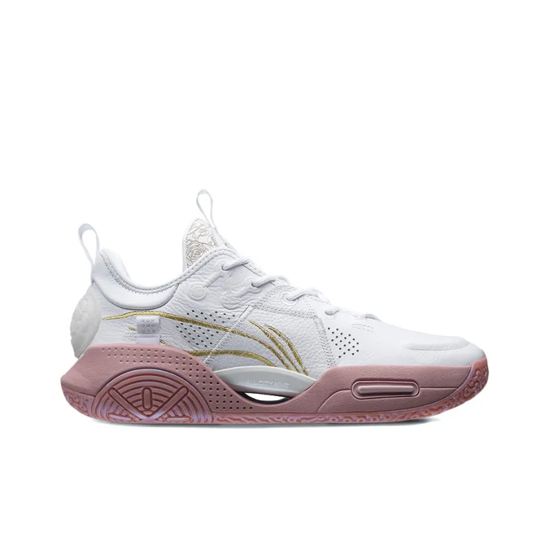 LiNing All City 9 Cushioning Anti-Slip Wear-Resistant Breathable Supportive Rebound Low-Top Basketball Shoes White Pink-1