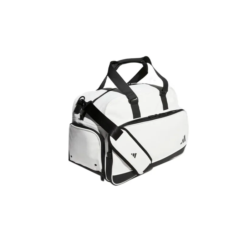 Adidas Leather Boston Bag Handbag Shoulder Bag Crossbody Bag Gym Bag Large Size Men's White & Black-1