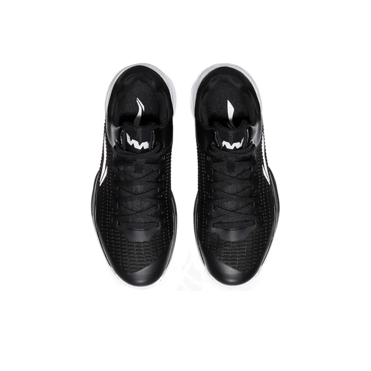 LiNing Night Stalker Professional Competition Shoes Non slip Lightweight Low Top Basketball Shoes Men's Black White-3