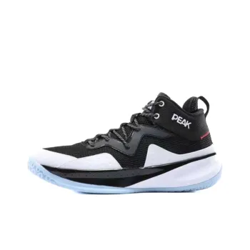 PEAK Cushioning Anti Slip And Wear Resistant Breathable Support Mid Top Basketball Shoes Men's Black White