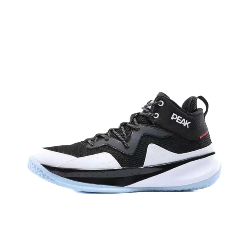PEAK Cushioning Anti Slip And Wear Resistant Breathable Support Mid Top Basketball Shoes Men's Black White-0