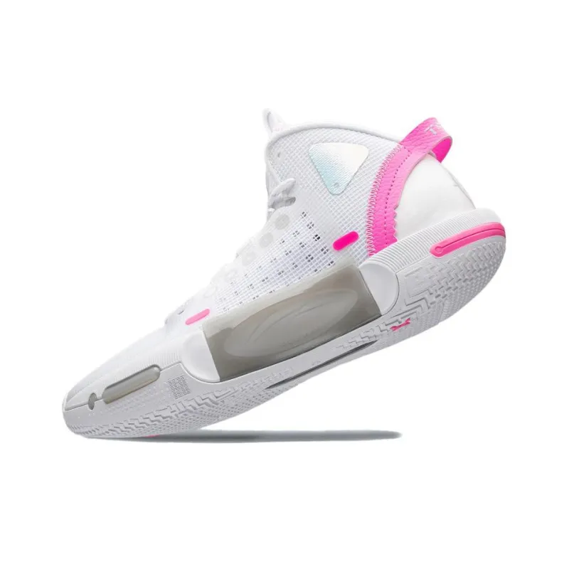 LiNing Shadow 4 Cushioning Anti Slip And Wear Resistant Coverage Support Mid Top Basketball Shoes Men's White Pink-3