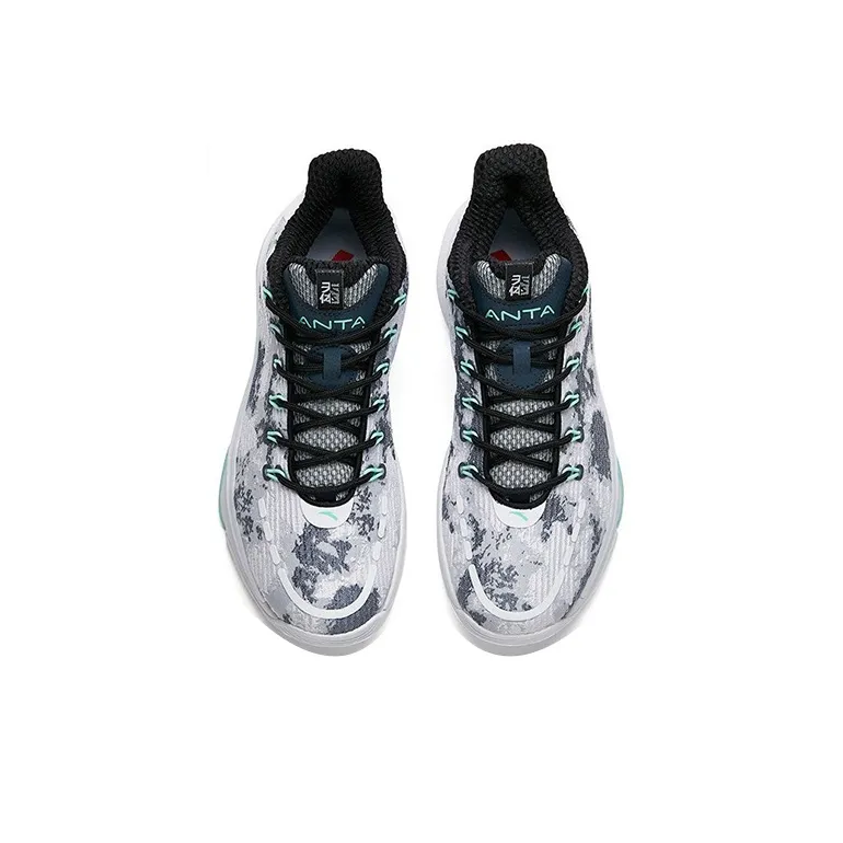 Anta Anti Slip Wear Resistant Mid Top Performance Basketball Shoes Men's Gray White-3