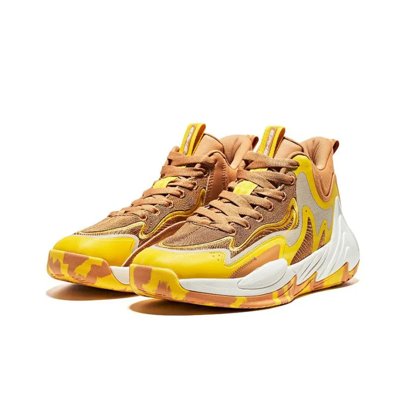 Erke Shock Absorbers With Slip Resistant And Abrasion Resistant Properties Mid Top Basketball Shoes Men's Brown Yellow-2