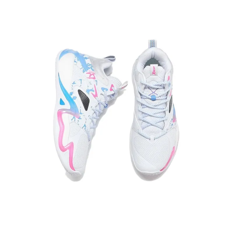 XTEP Abrasion Resistant Breathable Mid Top Basketball Shoes Men's White Blue-2