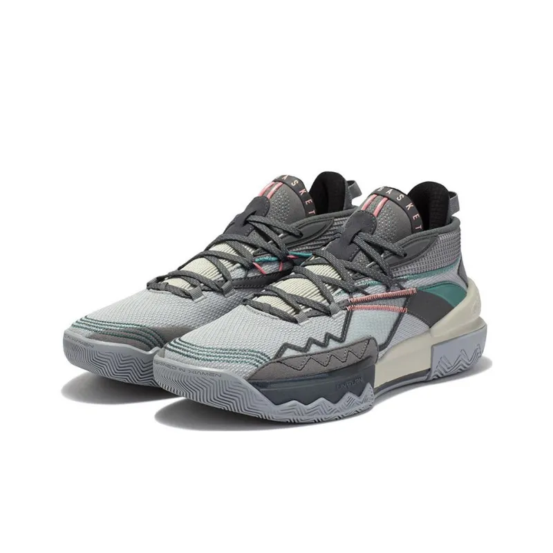 361° Burning Battle 2.0 Basketball Shoes Men Mid Top Cold Mist Gray/Shade 1 Gray/Blue-3