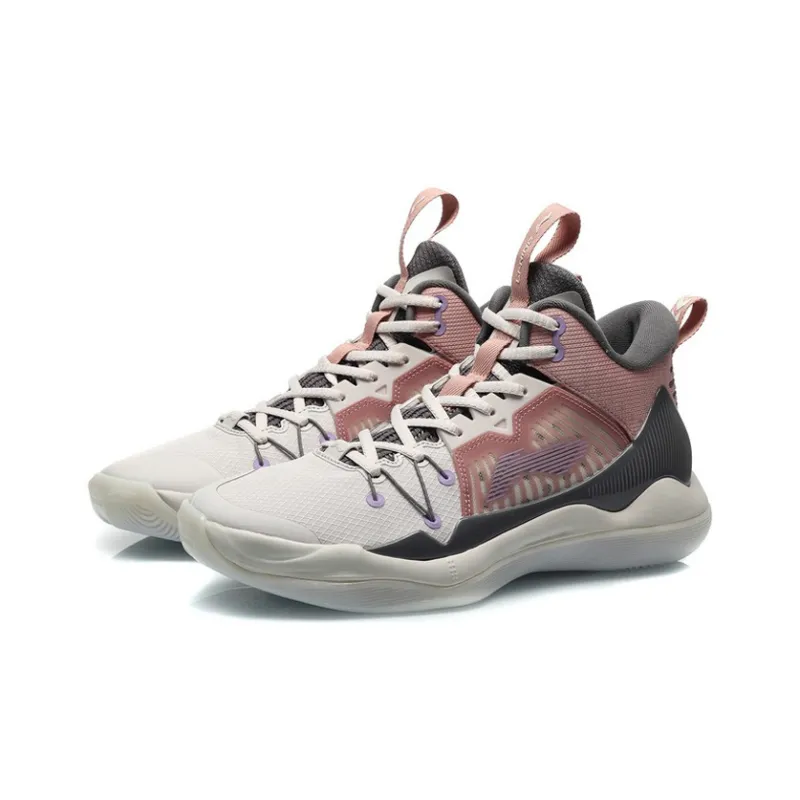 LiNing Liren 1 Cushioning, Slip Resistant, Rebound Mid Top Basketball Shoes Men's White Pink-2