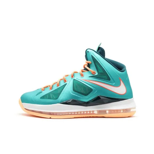 Nike Lebron 10 Basketball Shoes Men Mid-Top Cyan/Cyan/Orange