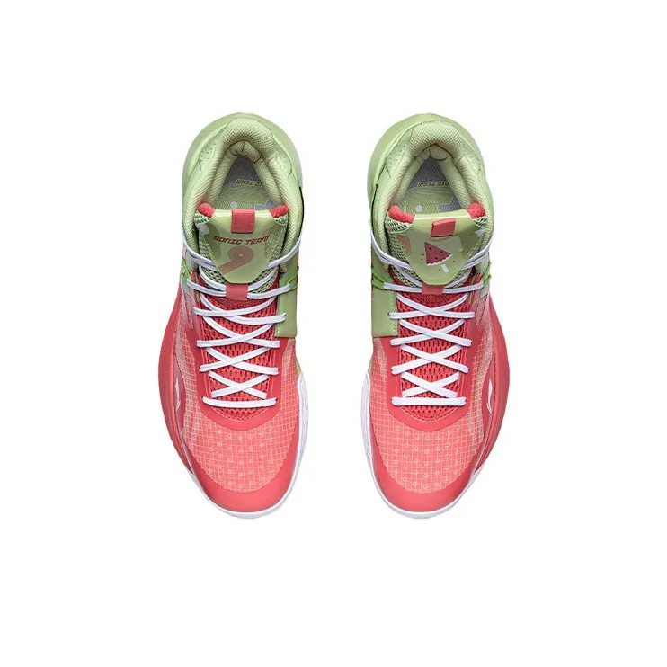 LINING Sonic 9 Team Basketball Shoes Men Mid Top Tender Fruit Green/Bright Orange Red-3