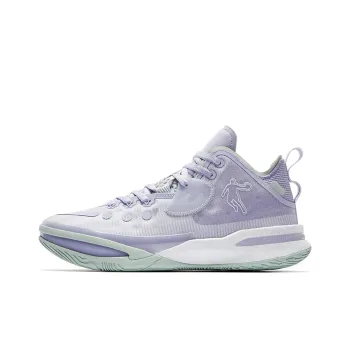 QIAODAN Wind Blade 3PRO Cushioning Anti Slip And Wear Resistant Mid Top Basketball Shoes Men's Purple White Green