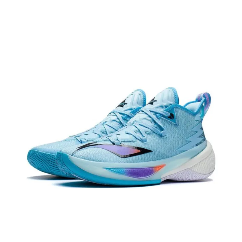 LINING Power 9 Basketball Shoes Men Mid Top Light Blue/Black-2