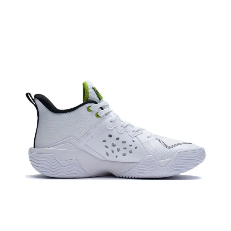 LiNing Cushioning, Slip Resistant, Abrasion Resistant, Coverage, Support, Rebound Mid Top Basketball Shoes White Green-1