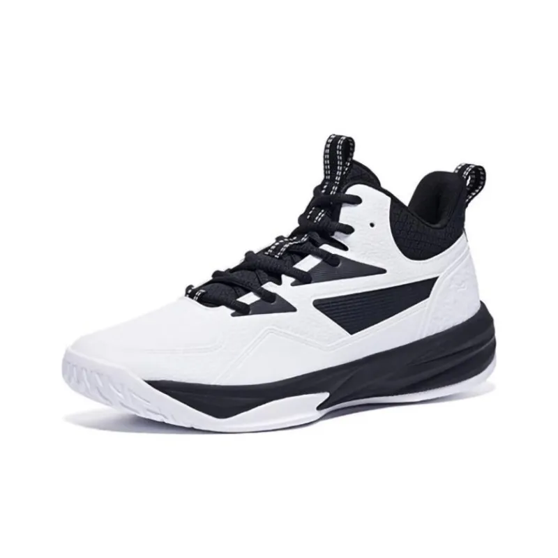 QIAODAN Cushioning Anti Slip And Wear Resistant Mid Top Basketball Shoes Men's White Black-2
