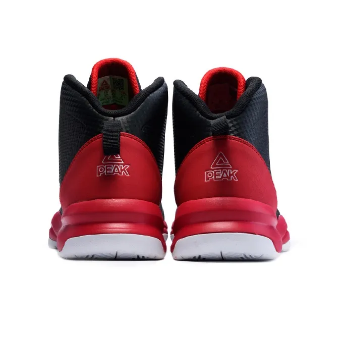 PEAK Shock Absorbers Slip Resistant, Abrasion Resistant, Breathable Mid Top Basketball Shoes Men's Black Red-3