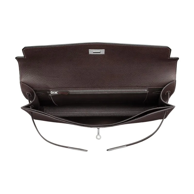 HERMES Kelly Depeches Cow Leather Business Bag Briefcase Portable Men's 46 Ebony Wood Color-3