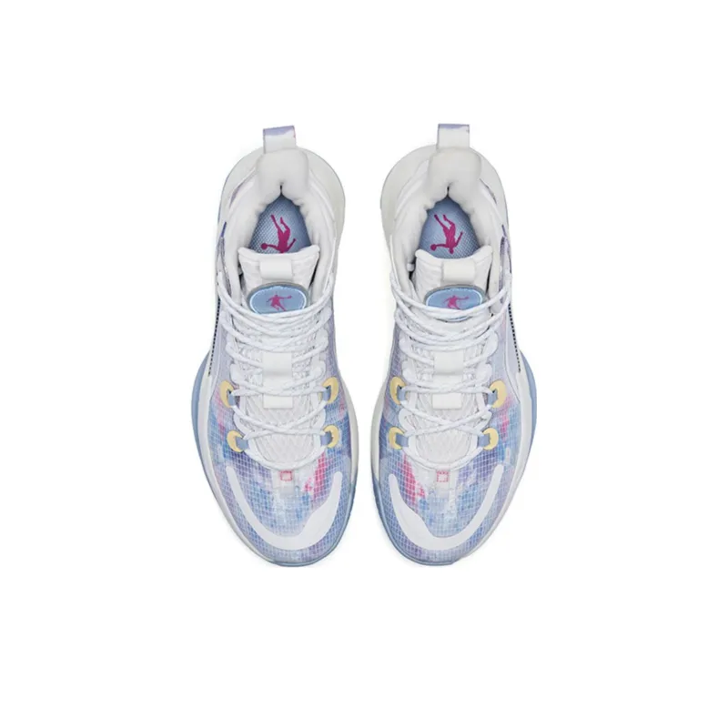 QIAODAN Busters 3Elite Misty Rain Abrasion Resistant Breathable High Top Basketball Shoes Men's White Smoke Rain Blue-3