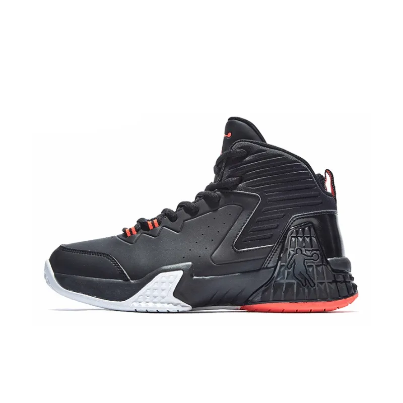 QIAODAN Grinding 1 Basketball Shoes Men High Top Black Orange-0