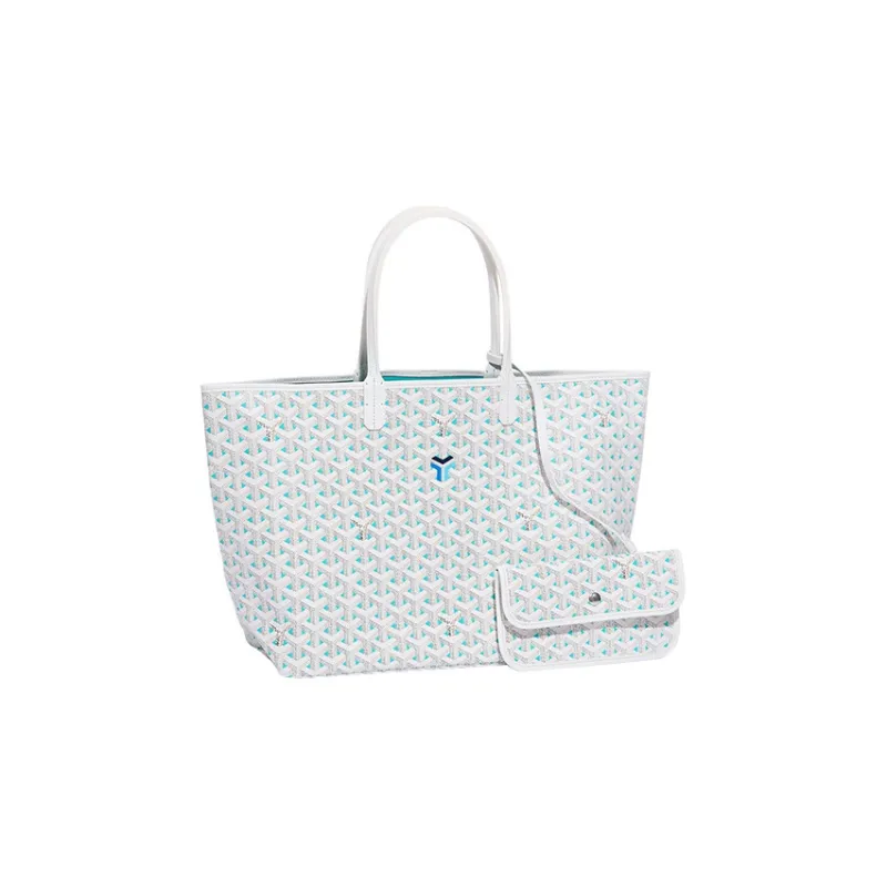 GOYARD Saint Louis PM Canvas With Leather Handbag Shoulder Bag Unisex White/Pale Greenish-White Jade Color-1