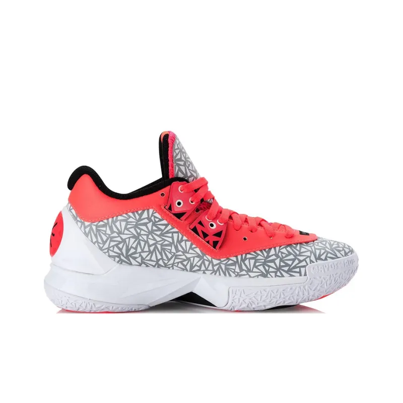 LINING WOW 4 Basketball Shoes Unisex Mid Top White/Gray/Red-1
