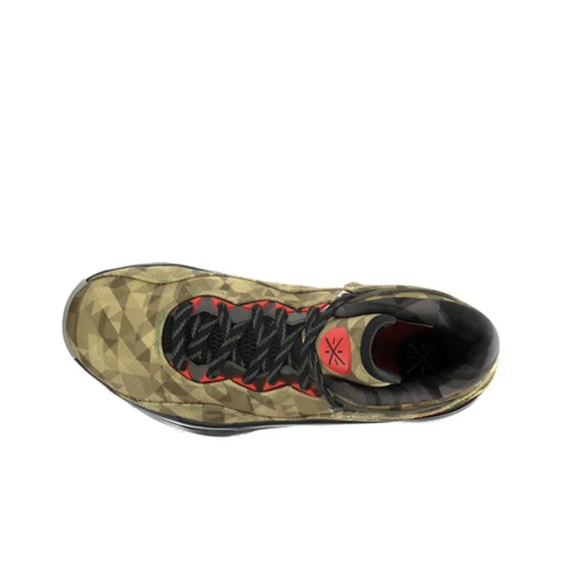 LiNing WOW 3 Cushioning Anti-Slip And Wear-Resistant Mid-Top Basketball Shoes Men's Brown Yellow Black-1