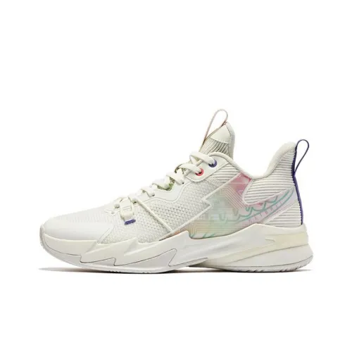 QIAODAN Broken Shadow 4.0 Basketball Shoes Men Low Top Ivory White