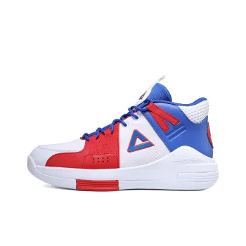 PEAK Cushioning Anti Slip And Wear Resistant Mid Top Basketball Shoes White Red