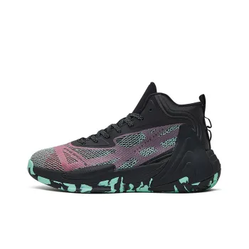Erke Cushioning Wear Resistant Mid Top Performance Basketball Shoes Men's Black Purple Green