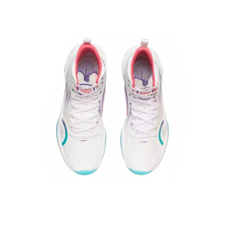 LiNing Yushuai XV Cushioning Anti-Slip And Wear-Resistant Coverage Support Mid-Top Basketball Shoes White Blue Purple-3