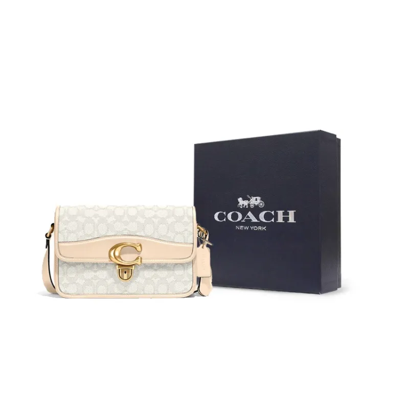 COACH Studio Cow Leather Crossbody Bag, Shoulder Bag Regular Women's Ivory Monogram-5