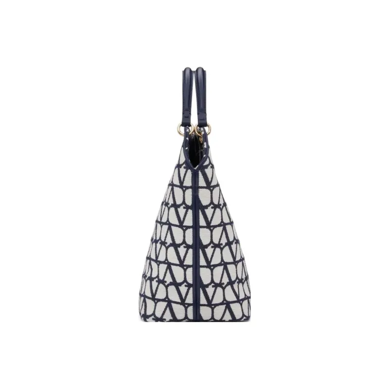Valentino GARAVANI Cotton Tote Bag Shopping Bag Shoulder Bag Crossbody Bag Handbag Women's Blue/White-3