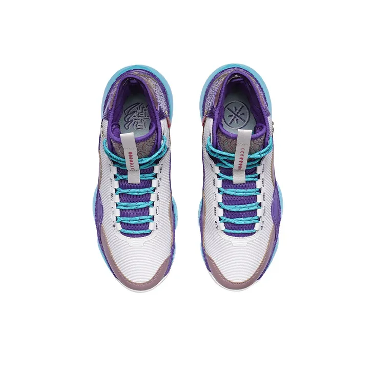 LiNing Wow Shadow 2 Cushioned Slip Resistant Rebound Wear Resistant High Top Basketball Shoes Men's White Purple-3