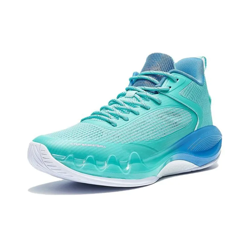 XTEP Light Attack Anti Slip Wear Resistant Breathable Coverage Support Mid Top Basketball Shoes Men's Green Blue-1